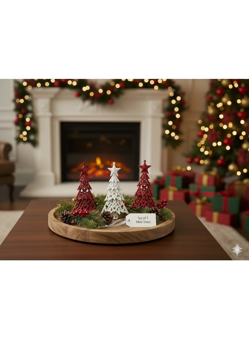 Mini Tree Decoration Set – 3 Pieces (2 Red + 1 White) - Image 2