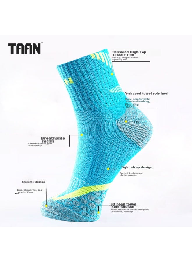 Taan Badminton Socks, Sports Socks, Thickened Terry Bottom, High Tube Men's Socks, T345 Blue, 3 Pairs Per Pack - Image 5