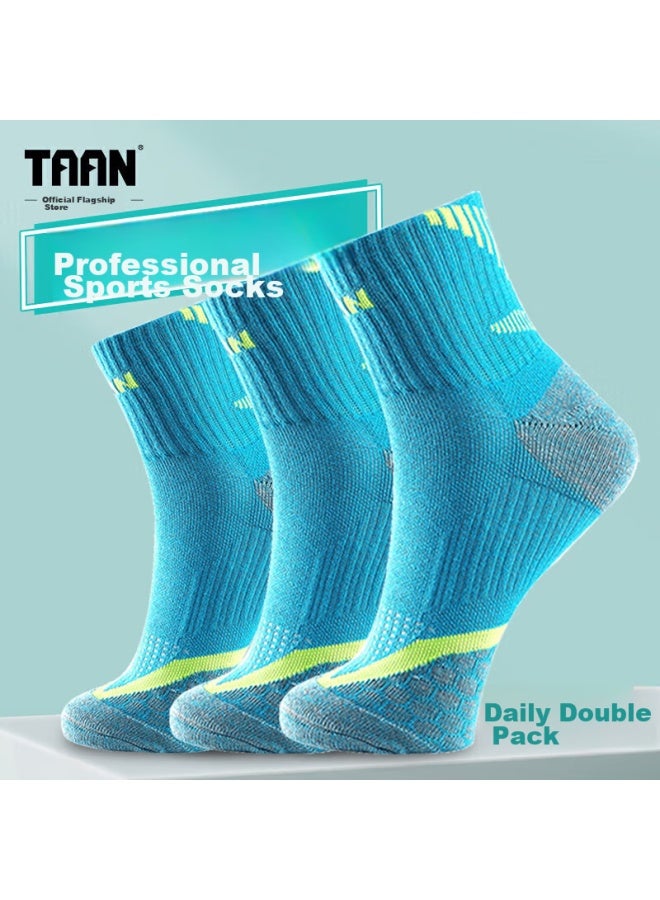 Taan Badminton Socks, Sports Socks, Thickened Terry Bottom, High Tube Men's Socks, T345 Blue, 3 Pairs Per Pack - Image 1