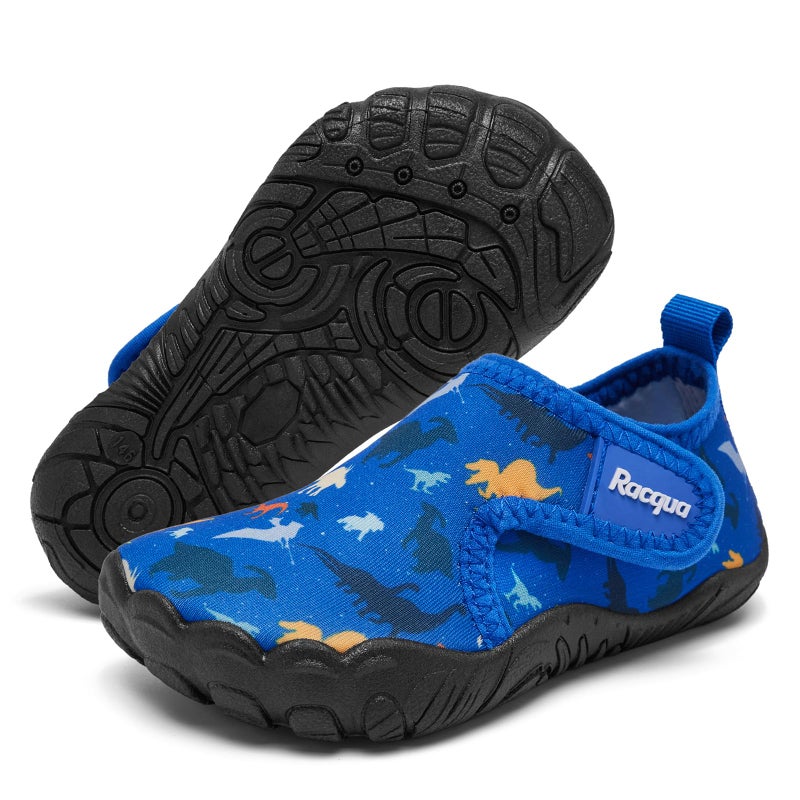 Racqua Toddler Boys Girls Water Shoes Slip-On Quick Dry Aqua Kids Shoes Barefoot Breathable Swim Lightweight Beach Shoes Toddler Blue Dinosaur 8 - Image 1