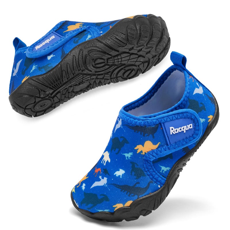 Racqua Toddler Boys Girls Water Shoes Slip-On Quick Dry Aqua Kids Shoes Barefoot Breathable Swim Lightweight Beach Shoes Toddler Blue Dinosaur 8 - Image 4