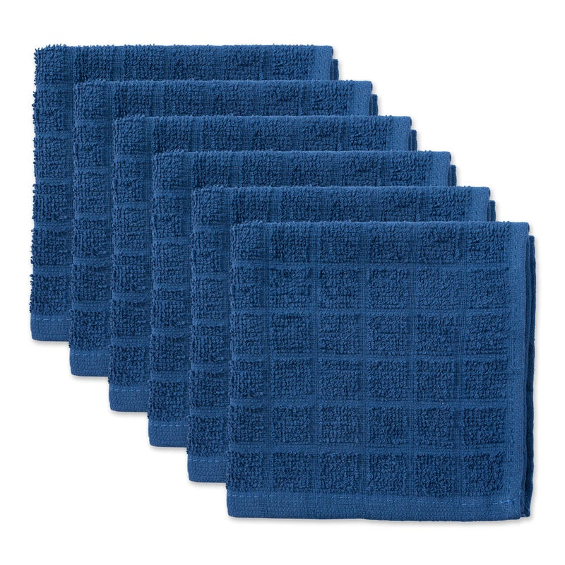 DII Basic Terry Collection Solid Windowpane Dishcloth Set 12x12 Blue 6 Piece