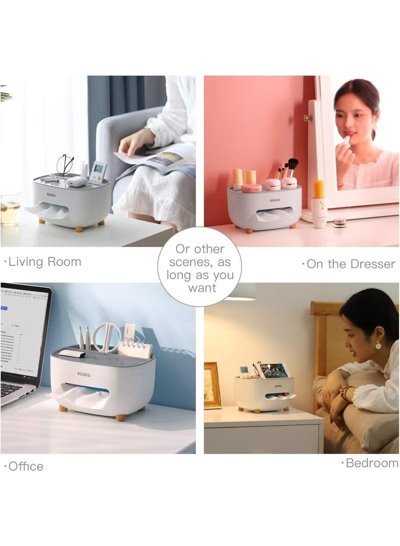 إيكوكو حامل غطاء علبة مناديل من ايكوكو مع مساحة تخزين، صندوق مناديل متعدد الوظائف مصنوع من مادة ايه بي اس، منظم تخزين للحمام وغرفة النوم والمكتب، كود3584 - Image 4