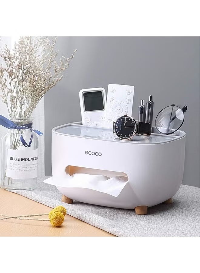 إيكوكو حامل غطاء علبة مناديل من ايكوكو مع مساحة تخزين، صندوق مناديل متعدد الوظائف مصنوع من مادة ايه بي اس، منظم تخزين للحمام وغرفة النوم والمكتب، كود3584 - Image 1