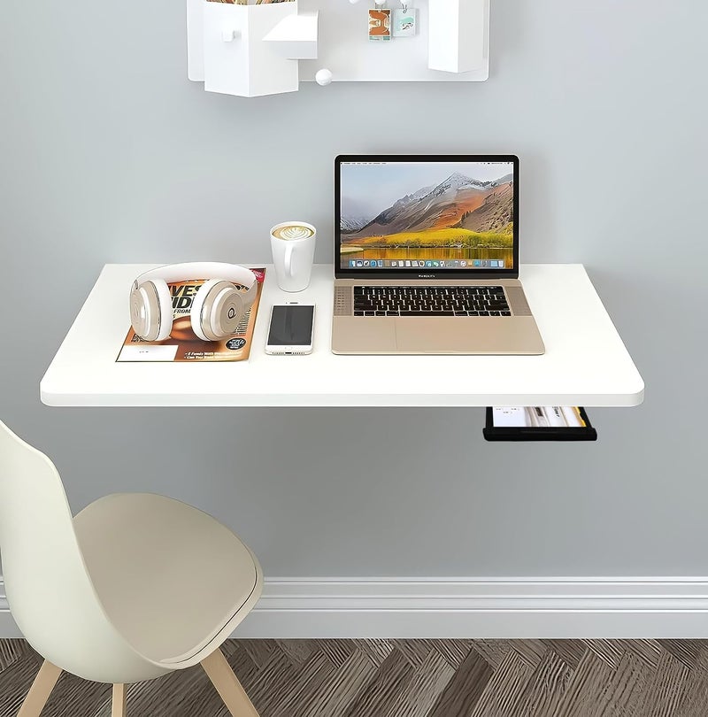 QARA (16x24 inches Solid Wood Wall Mounted Folding Study Table| Wall Mount Table | Foldable Laptop Desk for Home and Office Computer- White - Image 1