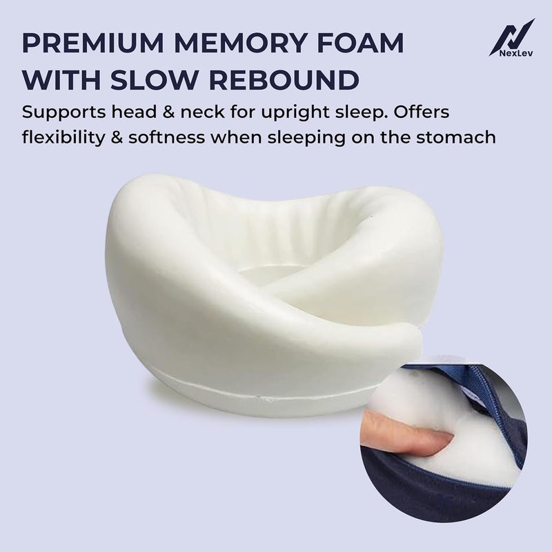 nexlev Travel Neck Pillow | Orthopedic Premium Memory Foam | for Airplane, Car, Train, Office use & Cervical Pain | Machine Washable | 360 Support | Carry Pouch for Storage | NP-06 - Image 2