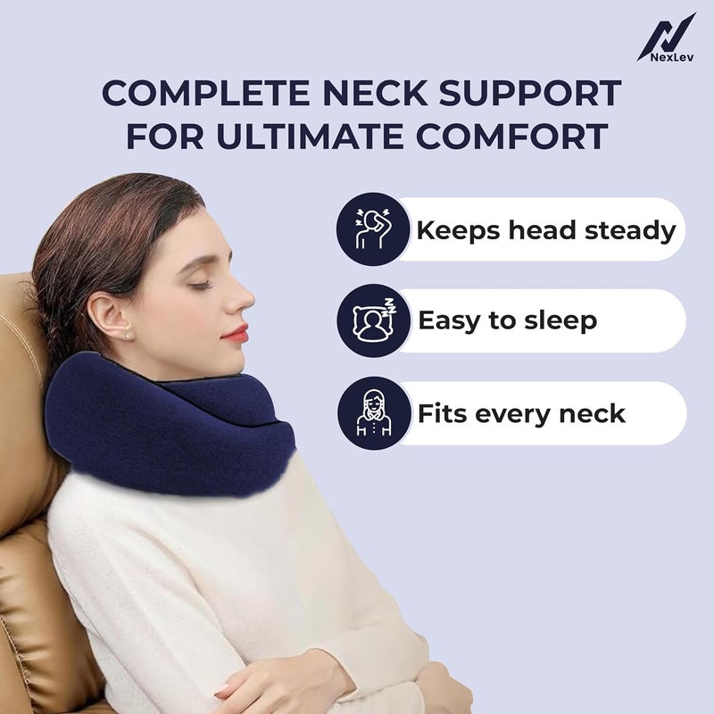 nexlev Travel Neck Pillow | Orthopedic Premium Memory Foam | for Airplane, Car, Train, Office use & Cervical Pain | Machine Washable | 360 Support | Carry Pouch for Storage | NP-06 - Image 3