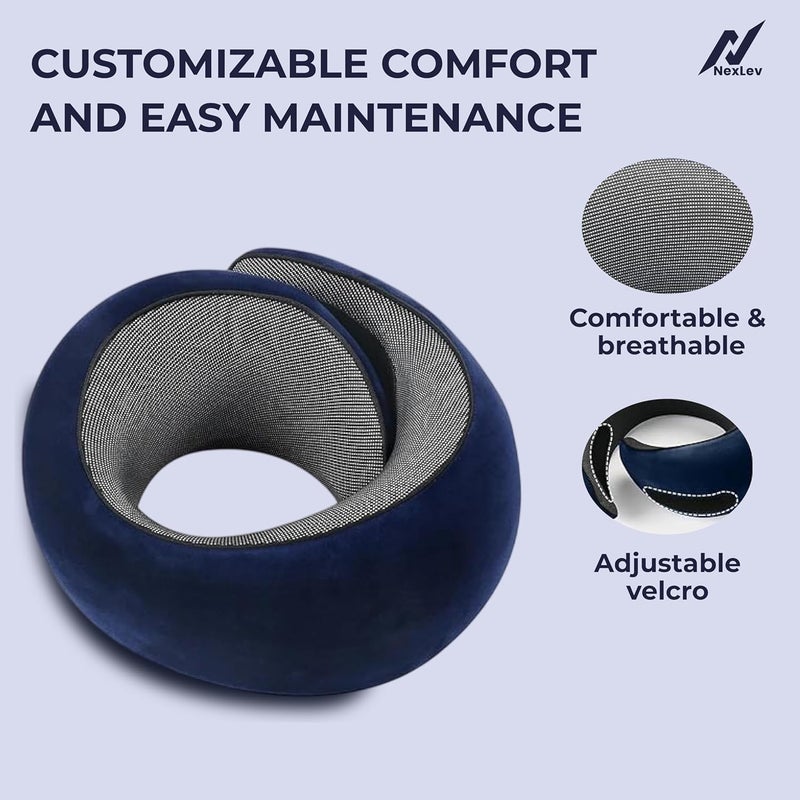 nexlev Travel Neck Pillow | Orthopedic Premium Memory Foam | for Airplane, Car, Train, Office use & Cervical Pain | Machine Washable | 360 Support | Carry Pouch for Storage | NP-06 - Image 4