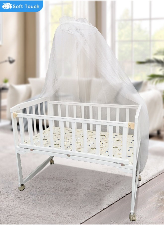Soft Touch Wodden Baby Crib Multifunctional Baby Bed Baby Cot with Mosquito Net Wood Baby Bedside Crib with Wheels  - Image 2