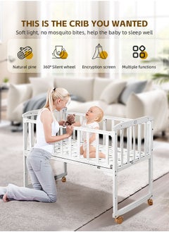 Soft Touch Wodden Baby Crib Multifunctional Baby Bed Baby Cot with Mosquito Net Wood Baby Bedside Crib with Wheels  - Image 3
