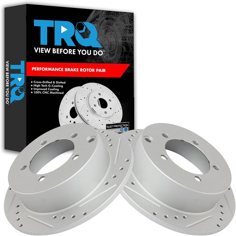 TRQ Performance Brake Rotor Drilled Slotted Rear Coated Pair for Mitsubishi - Image 1
