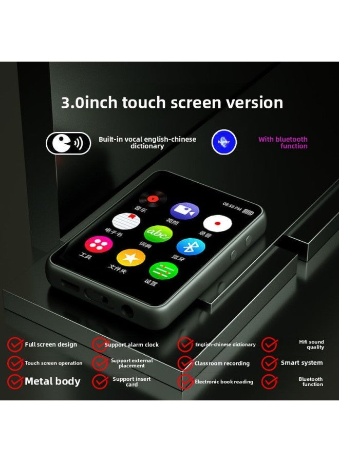 Touch Screen Mp4 Bluetooth Student Walkman Mp3 Portable Music Player Mini Cute Screen English Dictionary-Body Color:3.0inch [touch Screen Version + English-chinese Dictionary] With Bluetooth-Memory Capacity:8g Memory-[metal Hifi Headphone Cover Meal]  - Image 1