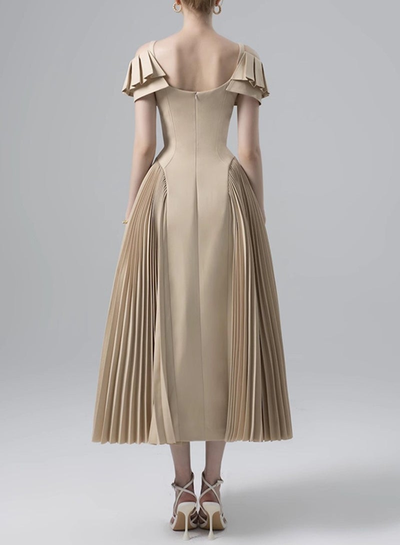 Meilun Off - the - Shoulder Ruffled - Strap Pleated Midi Dress - Image 2
