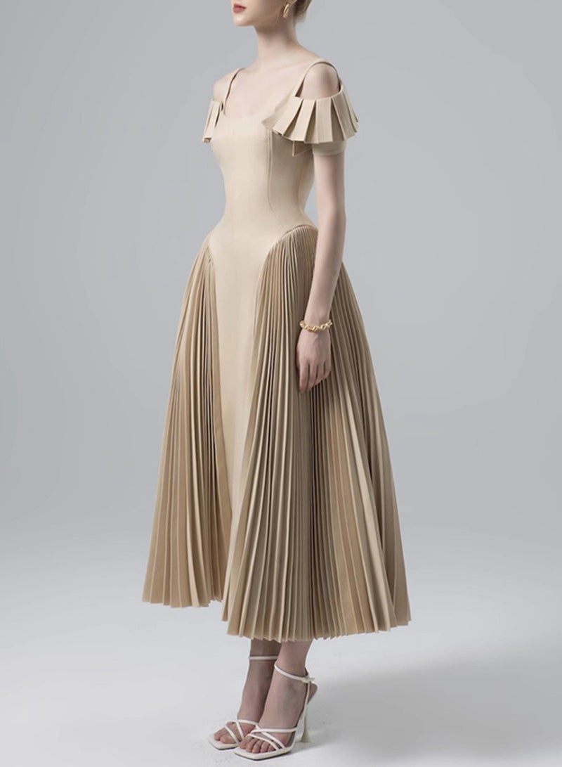 Meilun Off - the - Shoulder Ruffled - Strap Pleated Midi Dress - Image 4
