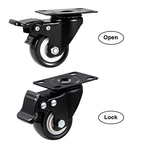 ASHGOOB 2" Caster Wheels Set of 4, Heavy Duty Casters with Brake, No Noise Locking Polyurethane (PU) Wheels, Swivel Plate Castors Pack 4 - Image 4