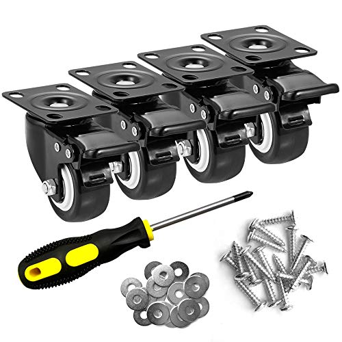 ASHGOOB 2" Caster Wheels Set of 4, Heavy Duty Casters with Brake, No Noise Locking Polyurethane (PU) Wheels, Swivel Plate Castors Pack 4 - Image 1