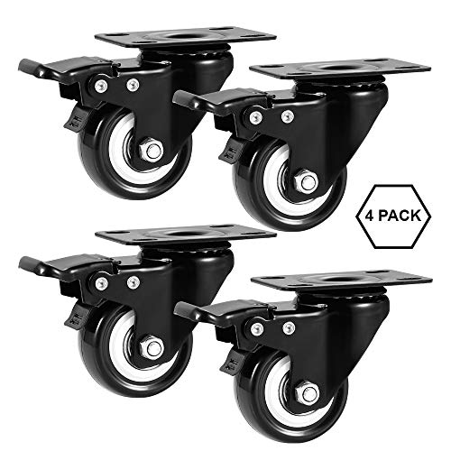 ASHGOOB 2" Caster Wheels Set of 4, Heavy Duty Casters with Brake, No Noise Locking Polyurethane (PU) Wheels, Swivel Plate Castors Pack 4 - Image 5