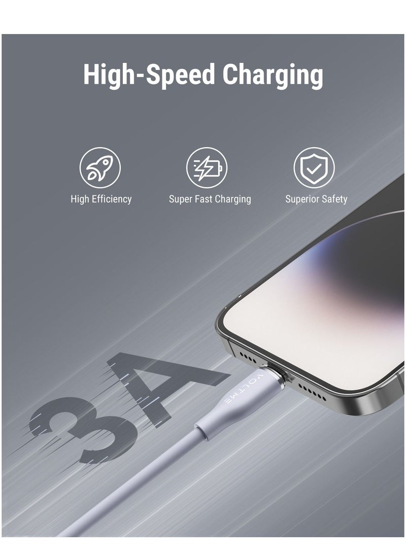 VOLTME - 60W Powerlink Moss USB-C to Lightning Cable (1.2m) for iPhone 14/13/12 Pro Max, 12/11 Pro, X/XS/XR, 8 Plus | 3A Zinc-Alloy Connector | Supports Power Delivery for Fast Charging and Data Transfer | Durable Design for Enhanced Longevity and Performance- Grey - Image 1