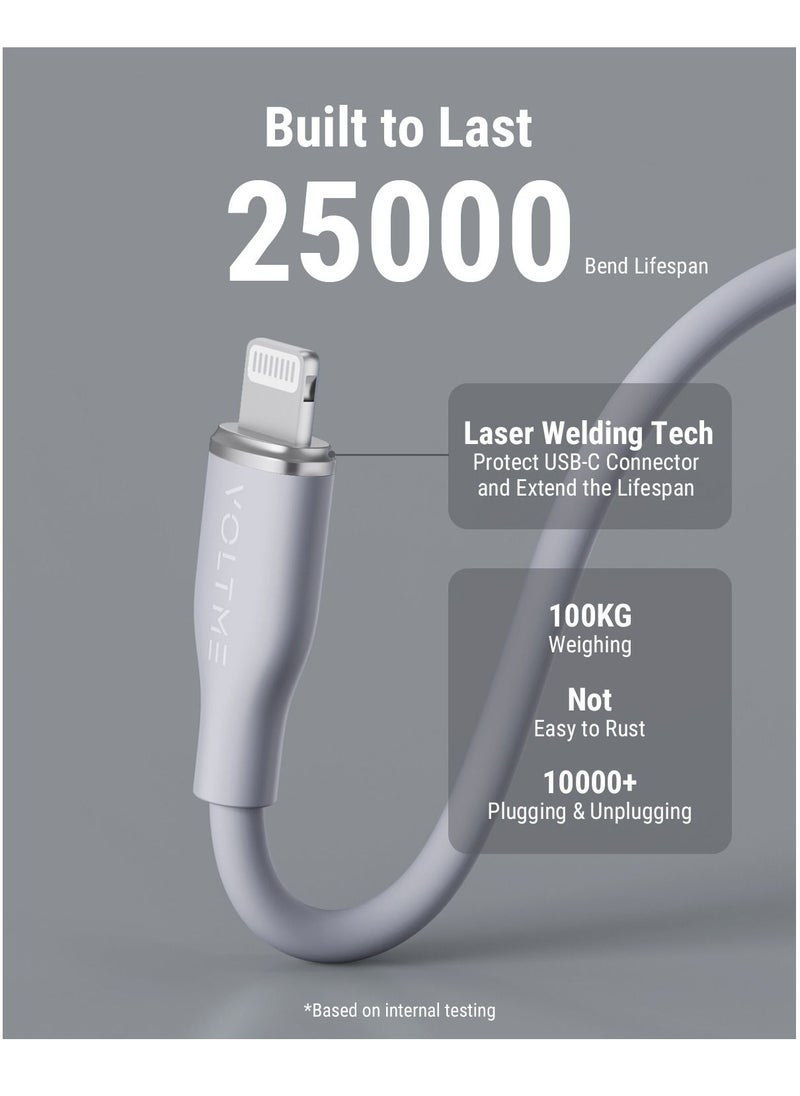 VOLTME - 60W Powerlink Moss USB-C to Lightning Cable (1.2m) for iPhone 14/13/12 Pro Max, 12/11 Pro, X/XS/XR, 8 Plus | 3A Zinc-Alloy Connector | Supports Power Delivery for Fast Charging and Data Transfer | Durable Design for Enhanced Longevity and Performance- Grey - Image 1