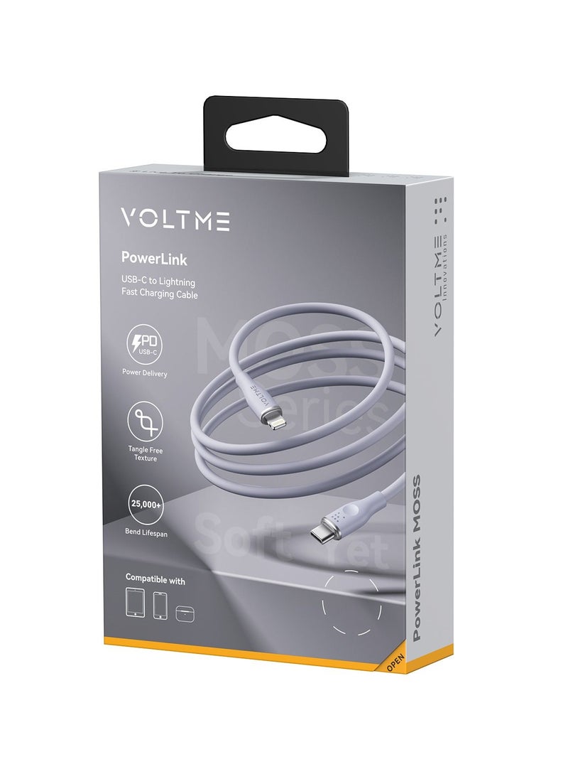VOLTME - 60W Powerlink Moss USB-C to Lightning Cable (1.2m) for iPhone 14/13/12 Pro Max, 12/11 Pro, X/XS/XR, 8 Plus | 3A Zinc-Alloy Connector | Supports Power Delivery for Fast Charging and Data Transfer | Durable Design for Enhanced Longevity and Performance- Grey - Image 1