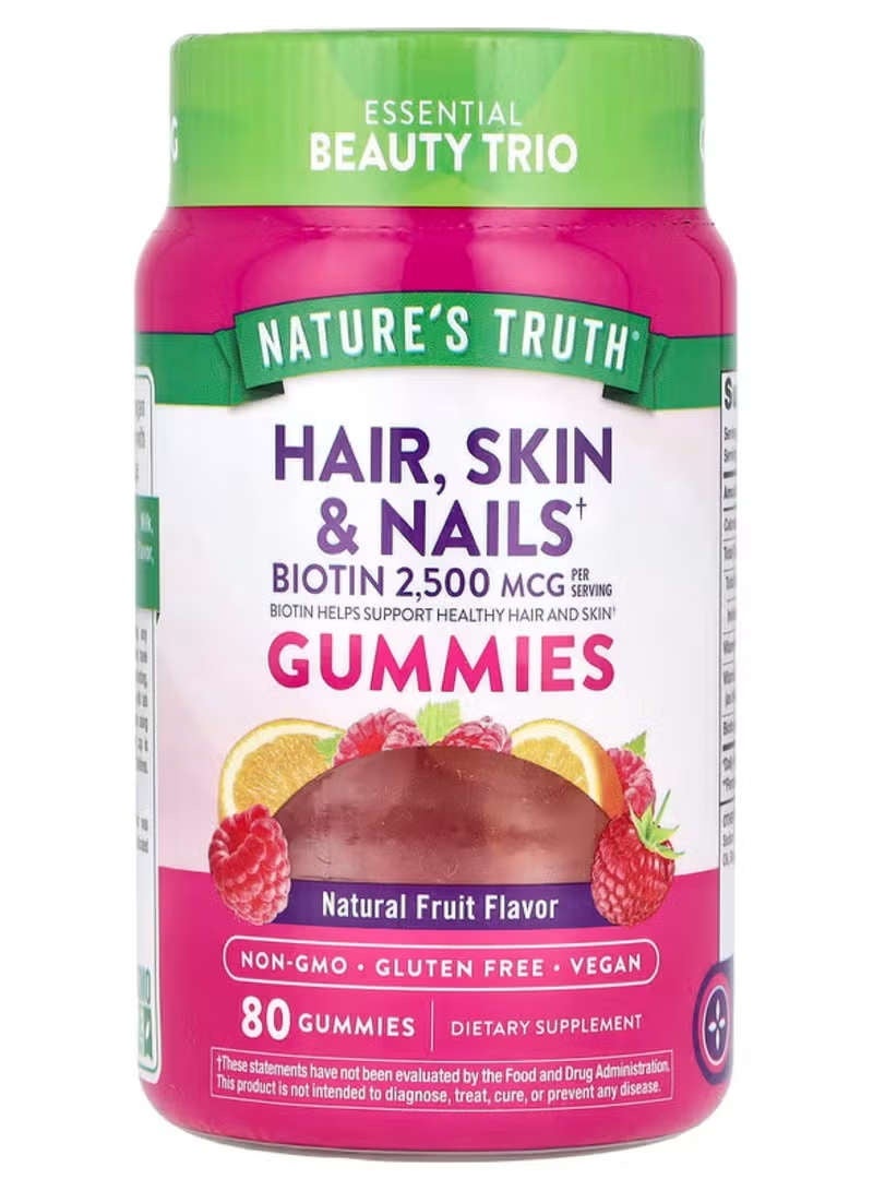 Hair skin & Nails Gummies Natural Fruit 80 Vegan Gummies