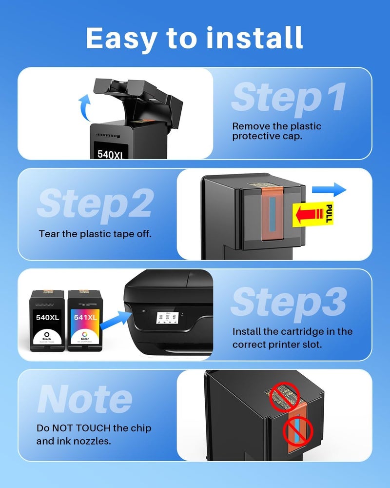 Skydo 540XL 541XL Ink Cartridges PG-540XL CL-541XL Compatible for Canon 540 541 XL Ink for Canon MG3650 MG3650S MG3600 MG3550 MG2250 MG4250 TS5150 TS5151 MX455 ( 1 Black, 1 Tricolour) - Image 5