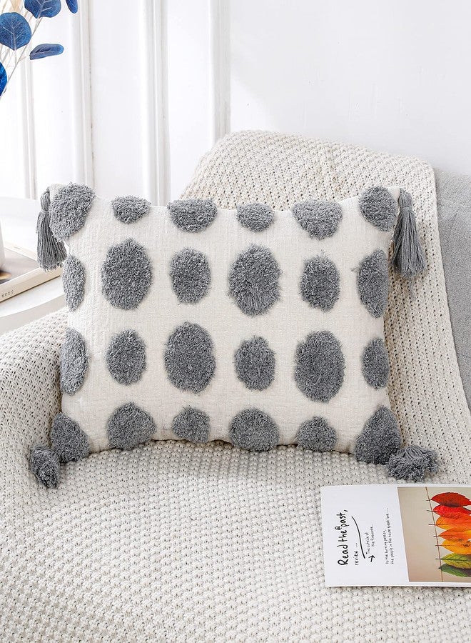 PANOD Super Soft Farmhouse Decorative Plush Throw Pillow Covers 12 x 20 Grey,Solid Pom pom Tufted with Tassels Modern Accent Boho Lumbar Cushion Cover Pillow Case for Couch Sofa - Image 1
