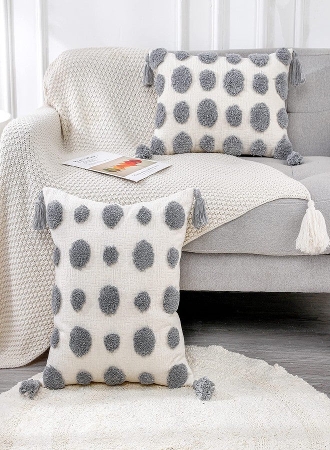 PANOD Super Soft Farmhouse Decorative Plush Throw Pillow Covers 12 x 20 Grey,Solid Pom pom Tufted with Tassels Modern Accent Boho Lumbar Cushion Cover Pillow Case for Couch Sofa - Image 3