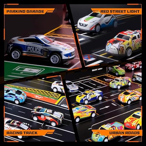 RAZZES Toy Cars for Kids, 48 Pull Back Race Cars Toys, Container Storage Box, Die Cast Metal Toy Car Set, Racing Pattern, Race Car Party Favors, Small Caar for Boys Girls Toddlers 3-8 Years - Image 5