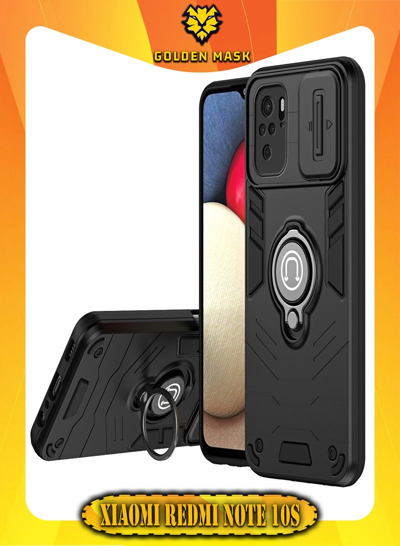 GOLDEN MASK For Xiaomi Redmi Note 10 4G/Redmi Note 10S Armored Window Bracket Camera Shield Cover Camera Lend Protection With Ringe (Black) - Image 2