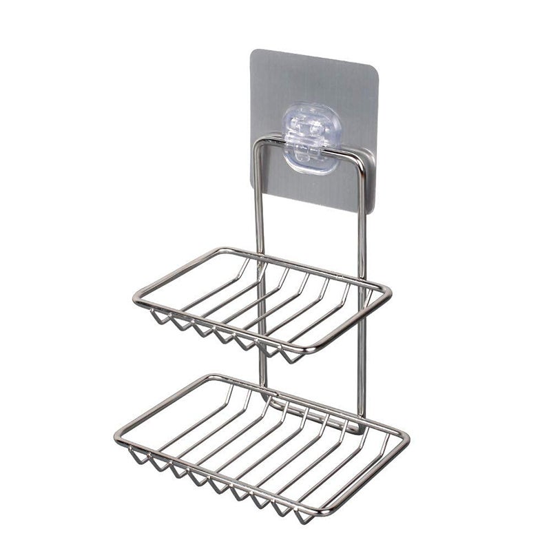COYRASTH Mounted Double Layer Soap Dish Holder | Stainless Steel Wall Hanging Soap Storage Rack | Kitchen & Bathroom Organizer | Self-Adhesive Magic Sticker | Rustproof & Durable | Made in India - Image 1