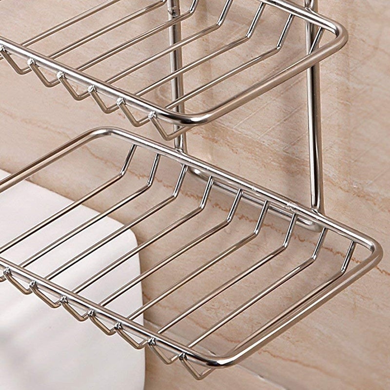COYRASTH Mounted Double Layer Soap Dish Holder | Stainless Steel Wall Hanging Soap Storage Rack | Kitchen & Bathroom Organizer | Self-Adhesive Magic Sticker | Rustproof & Durable | Made in India - Image 4