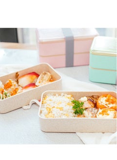 Arabest Bento Case, Lunchbox Portable With 2 Compartments Plastic, BPA Free, Beige  - Image 2