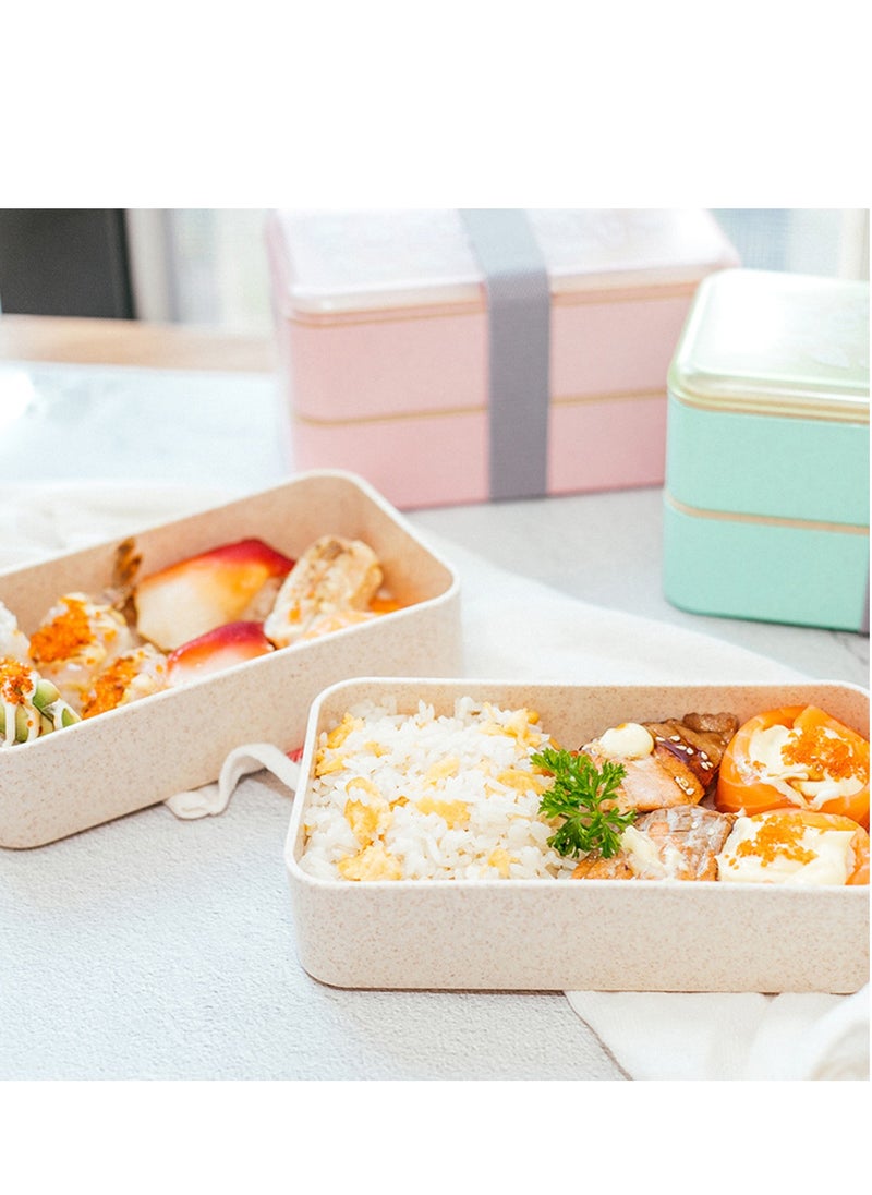 Arabest - Bento Case, Lunchbox Portable With 2 Compartments Plastic, BPA Free, Beige - Image 1