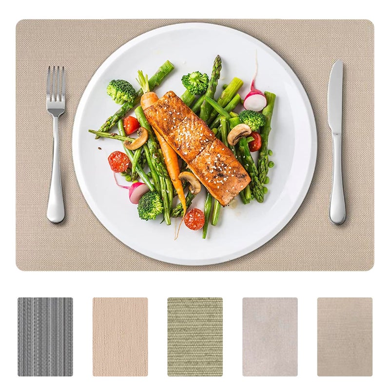 DASCO Andie Home Rectangle Placemats for Kitchen Table and Dining Room 6Piece Set HeatResistant and Surface Washable Placemat Wheat Beige 17x12 