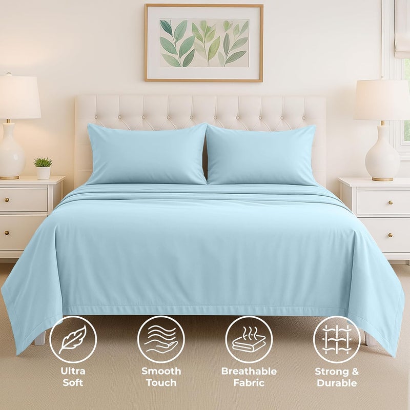 Pure Bedding Bed Sheets - Queen Sheet Set [6-Piece, Light Blue] - Hotel Luxury 1800 Brushed Microfiber - Soft and Breathable - Deep Pocket Fitted Sheet, Flat Sheet, Pillow Cases - Image 3