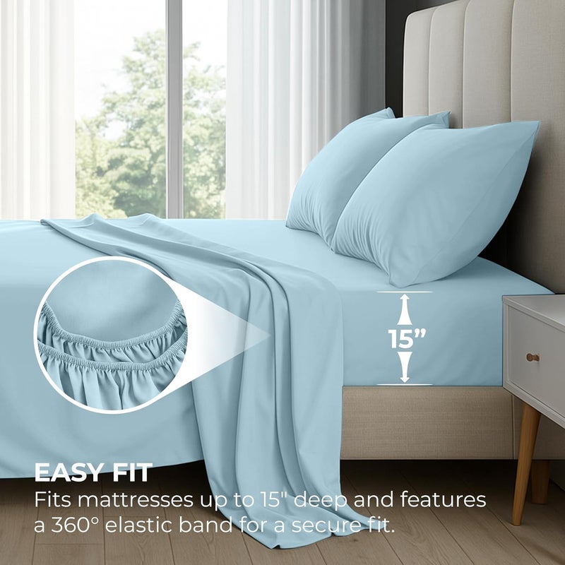 Pure Bedding Bed Sheets - Queen Sheet Set [6-Piece, Light Blue] - Hotel Luxury 1800 Brushed Microfiber - Soft and Breathable - Deep Pocket Fitted Sheet, Flat Sheet, Pillow Cases - Image 5
