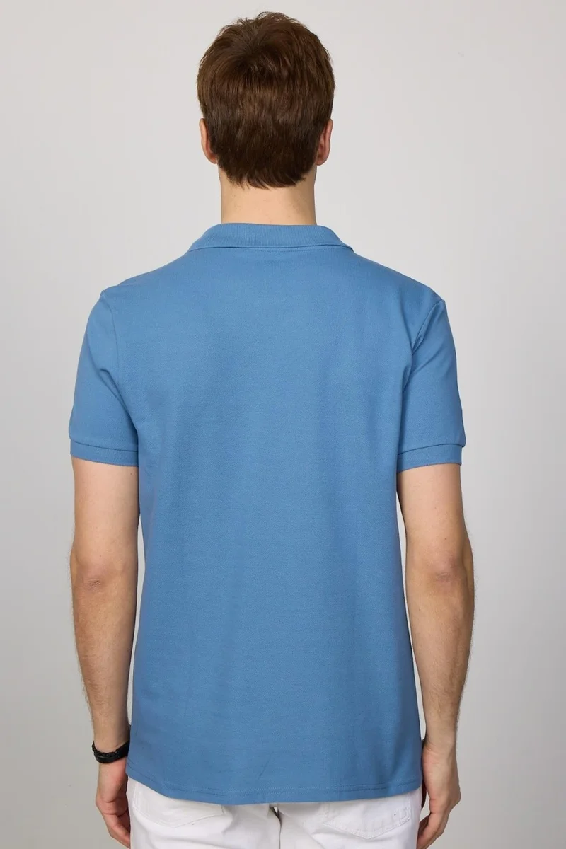 Tudors Men's Slim Fit Narrow Cut Cotton Plain Pique Petrol Color Polo Collar T-Shirt