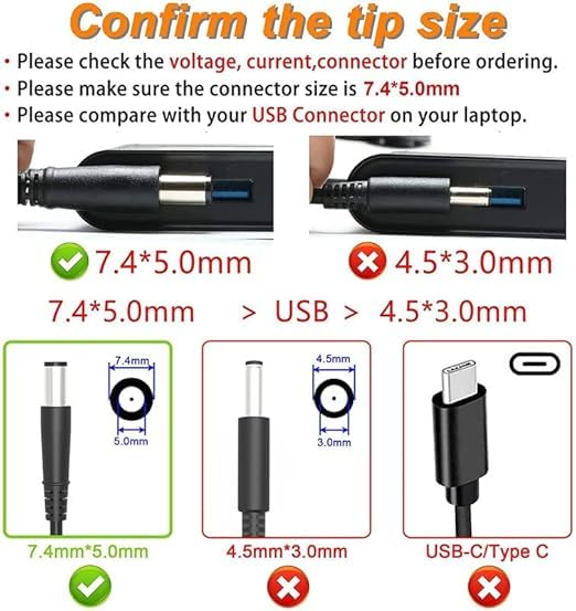 Maxelon 65W Laptop Adapter/Charger for Dell19.5V-3.34Amp 7.4mm Big Pin- Black (with Power Cable) - Image 2