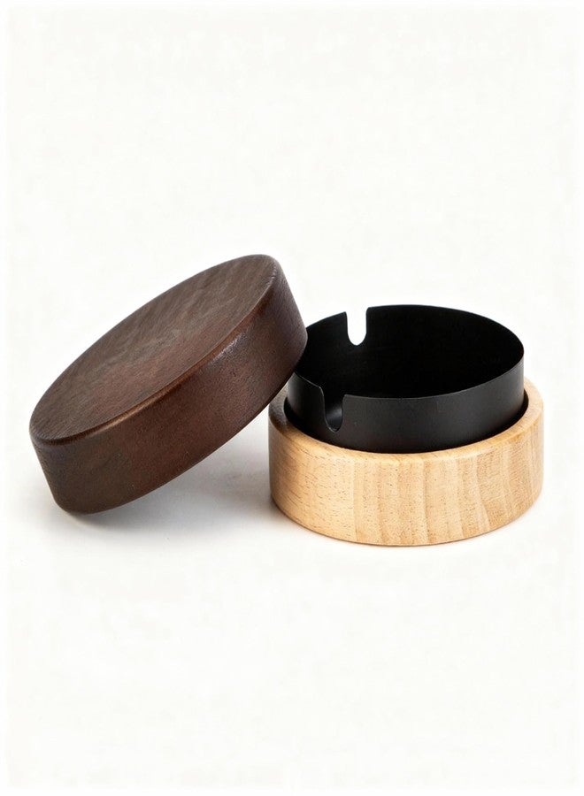 CUIYKAI Ash Tray with Lid Wooden Ashtray for Outside Patio, Stainless Steel Liner, Portable Decorative Windproof Ashtray for Home, Patio, Office, Outdoors, Indoor, Parties (Black) - Image 1