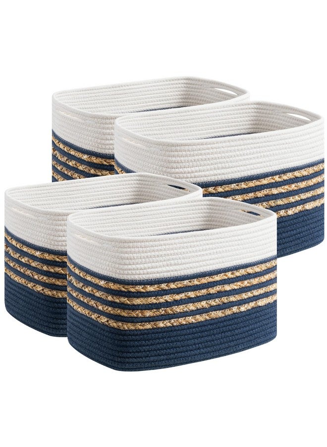 UBBCARE 4 Pack Baskets for Organizing, Woven Storage Baskets for Toys and Towel, Rectangle Cotton Rope Basket with Handles, 15''L x10''W x9''H, Navy Blue - Image 1