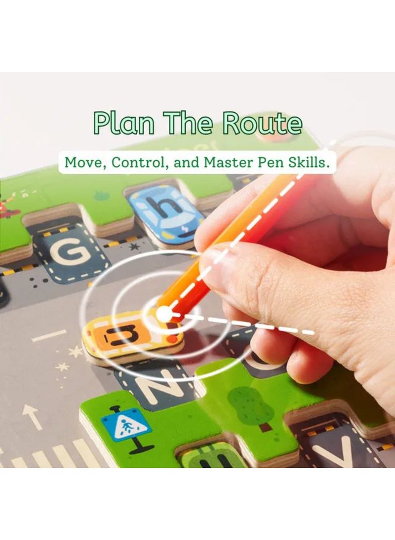 MiDeer Magnetic Maze – Parking Lot Alphabet Game | Double-Sided Wooden Learning Toy with Magnetic Pen | Letter Recognition, Fine Motor & Problem-Solving Skills for Toddlers & Kids Ages 3+ - Image 4