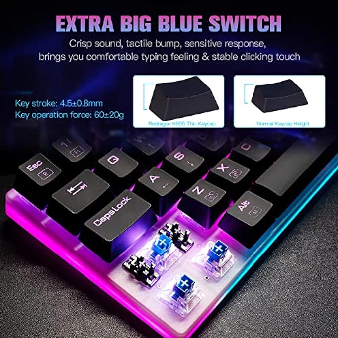 rayihni K605 ALIEN GIANT MECHANICAL GAMING KEYBOARD, SUPER BIG 61 KEYS & OUTEMU BLUE SWITCH, RGB LED BACKLIT ERGONOMIC WIRED TYPE-C FULL KEY CONFLICT FREE ANTI-GHOSTING NKRO KEYBOARD - Image 3