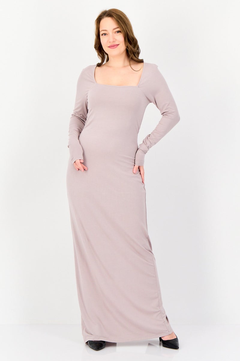 Kathy Ireland Women Solid Maxi Dress, Light Grey  - Image 1
