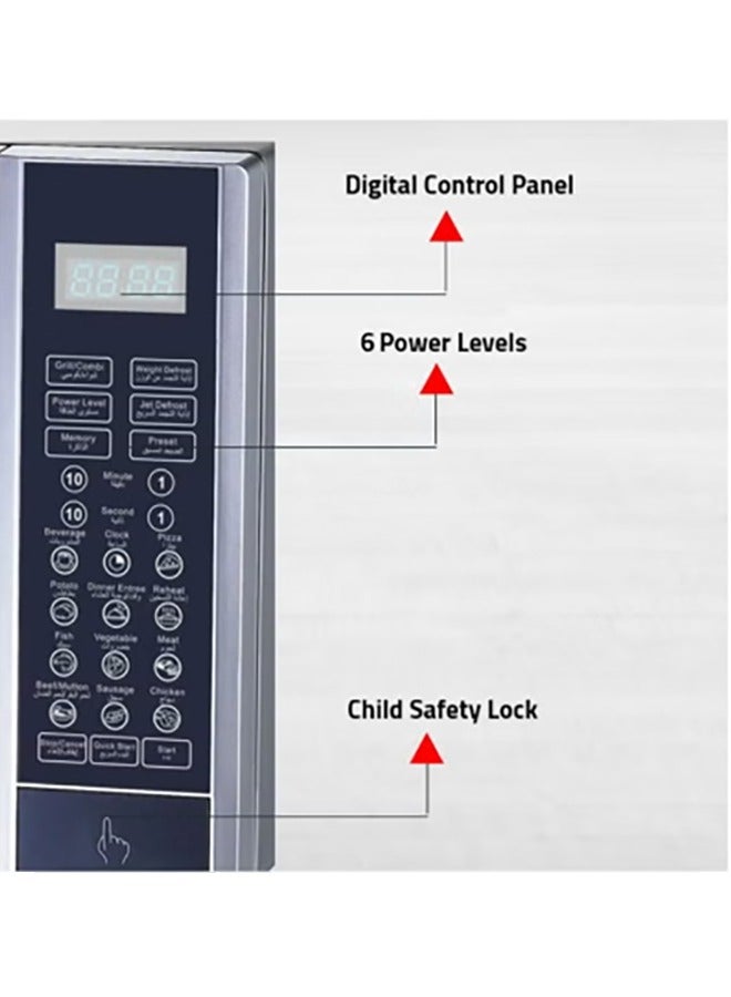 Arrow 30L Microwave Oven, Digital Controller, 900W | 6 Power Levels with Jet & Weight Defrost Feature | Easy Digital Control Panel | Child Safety Lock for Secure Cooking | Efficient Grill Function | Stylish Silver Color | RO-30MGS - Image 2