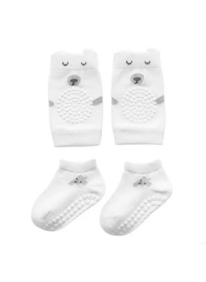 Baby Crawling Knee Pads and Anti-Slip Floor Crawl Socks Set For Toddlers,White,S - Image 2
