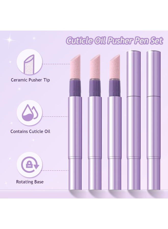 Furtherpretty 5PCS Cuticle Oil Pusher Pen Set, 2-in-1 Ceramic Cuticle Pushers with Oil for Nail Repair, Hangnail & Dry Cuticle Removal, Nail Care Pens for Manicure & Pedicure, Professional Salon Tools - Image 2