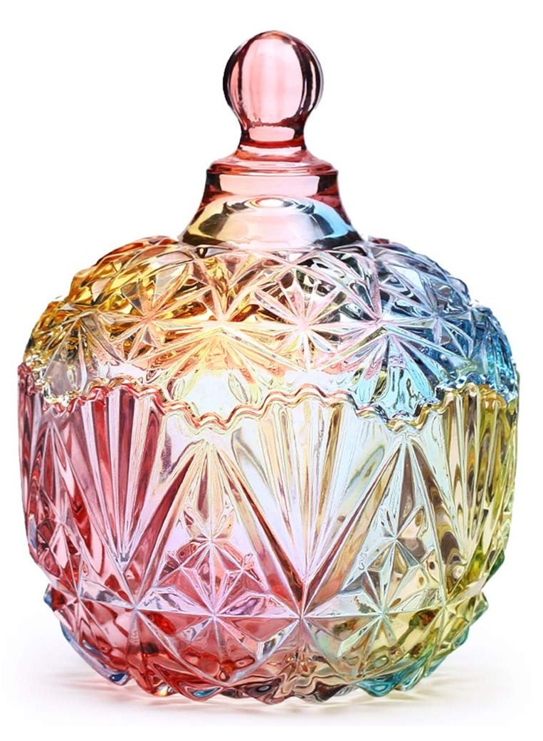 KASTWAVE 1Pc Colorful Glass Storage Jar with Lid Candy Cookie Jar Jewelry Box Buffet Jar Biscuit Containers 750ml / 26oz - Image 1