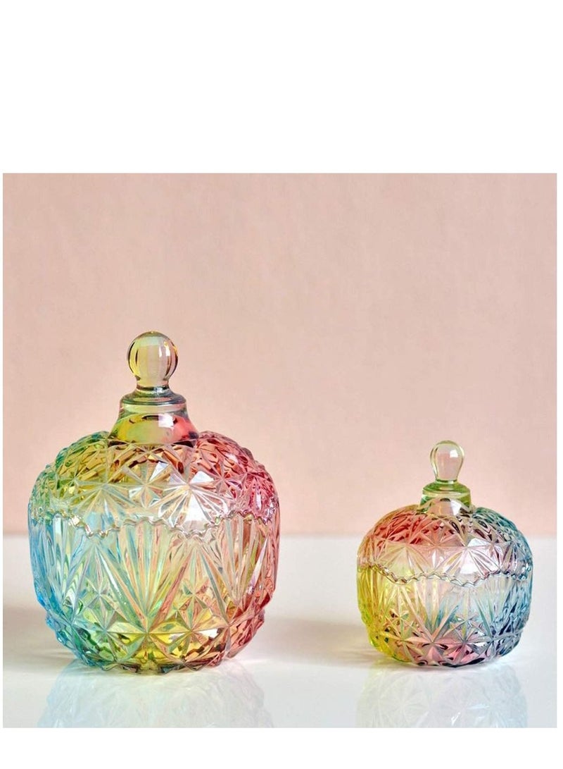 KASTWAVE 1Pc Colorful Glass Storage Jar with Lid Candy Cookie Jar Jewelry Box Buffet Jar Biscuit Containers 750ml / 26oz - Image 5