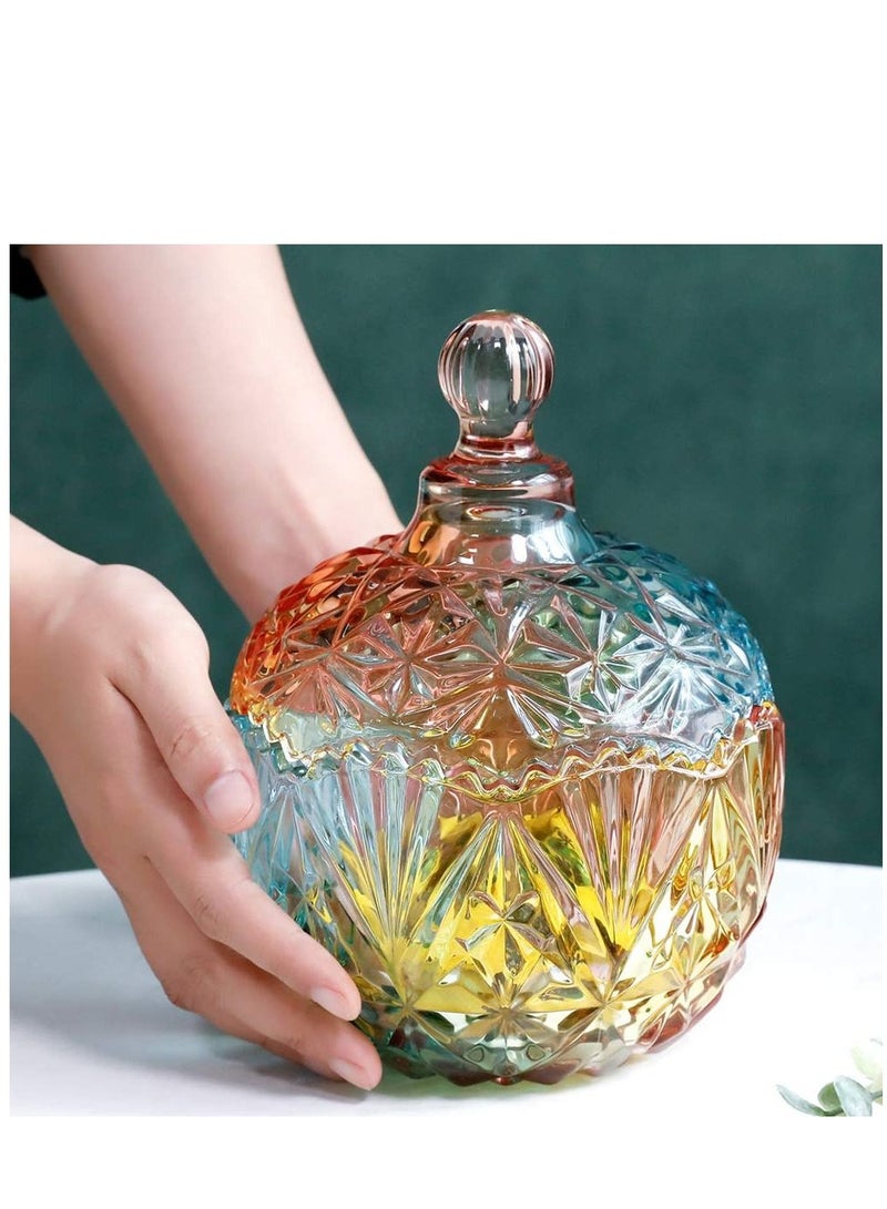 KASTWAVE 1Pc Colorful Glass Storage Jar with Lid Candy Cookie Jar Jewelry Box Buffet Jar Biscuit Containers 750ml / 26oz - Image 4